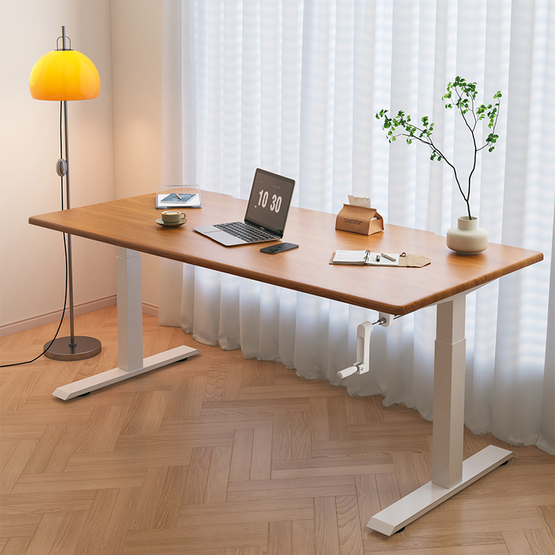 升降桌家用樱桃木电脑桌学生书桌课桌实木学习桌子前置手摇升降桌
