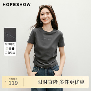 女装 2025新款 字母主题印花正肩圆领套头T恤 春季 红袖