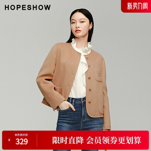 女装 新款 刺绣单排扣圆领双面呢短大衣 冬季 红袖