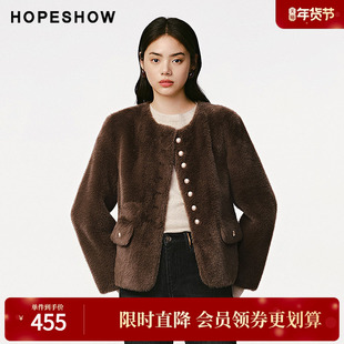 红袖冬季2024新款女装 复合皮毛一体单排扣圆领仿水貂环保短皮草