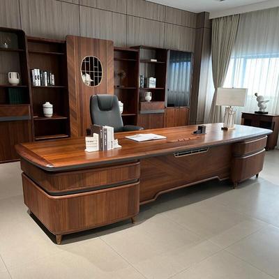 新中式实木老板桌办公桌简约现代北美黑胡桃木董事长大班台总裁桌
