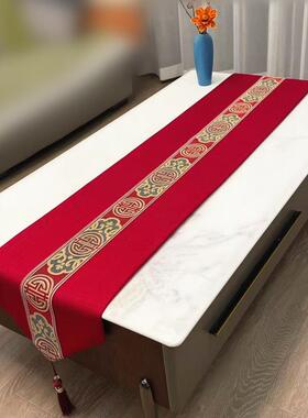 红色婚礼桌旗中国咖啡桌装饰婚礼餐桌电视柜盖喜庆婚礼长桌布席