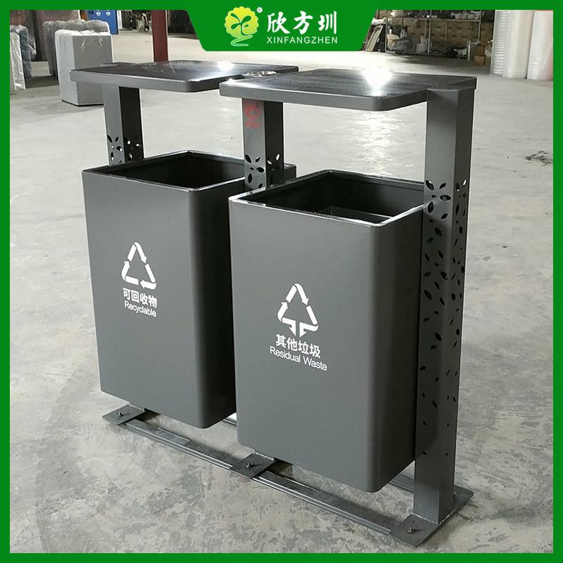广东惠州公园户外镂空冲孔烤漆两连体不锈钢分类垃圾桶金属果皮箱
