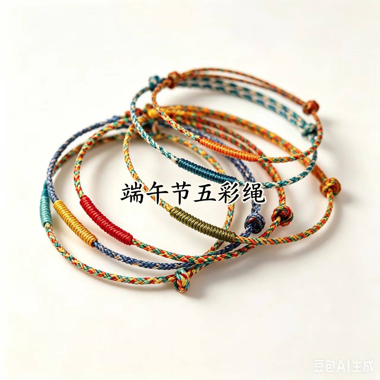 端午节彩绳手工编织可调节细款本命年金刚结红手绳女多彩蓝色