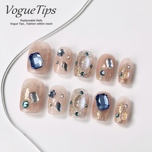 VogueTips 蓝魄短款穿戴甲2025手工新款日式韩式裸色短芭蕾ZB500