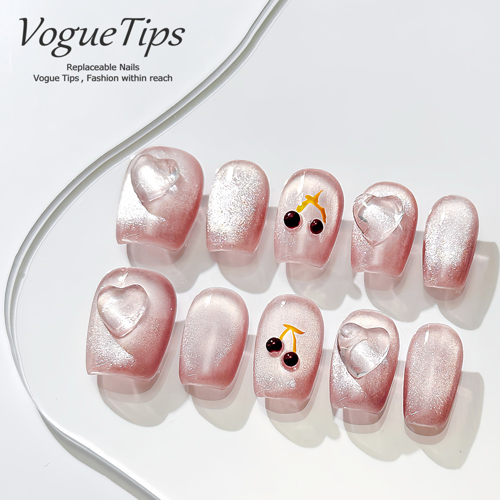 VogueTips樱桃公主手工穿戴甲短芭蕾新款手绘高级感显白ZB338