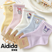 女童袜子春秋季 女宝童袜 纯棉中筒袜儿童可爱卡通宝宝a类女孩秋季