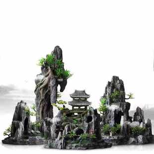 新疆包邮鱼缸造景假山一整套躲避窝鱼缸摆件水族箱仿真石头假山精