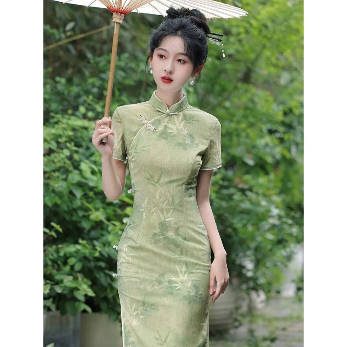 姑苏区纤姿服饰商行绿色旗袍竹子
