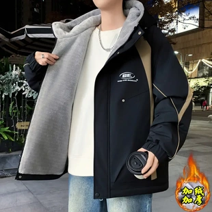 大易男装青少冬季外套加绒加厚保暖夹克秋冬装潮流百搭学生冲锋衣