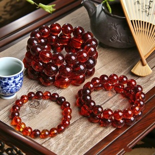血药珀血丝珀手串手牌108颗琥珀蜜蜡佛珠手链非天然蜜蜡