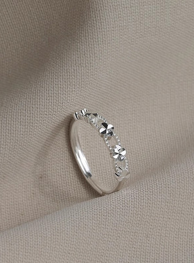 四叶草镂空花朵戒指女小众设计感可调节食指戒幸运草指环