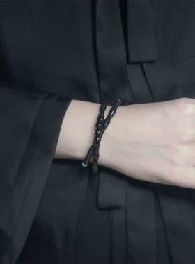 国风黑竹节手链新中式双层竹节小众黑色设计感手串中性风男女同款