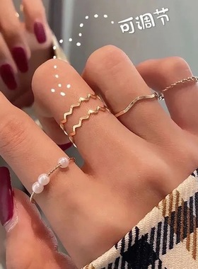 戒指女学生个性闺蜜食指戒ins可调节波浪爱心尾戒女ins风可调节戒