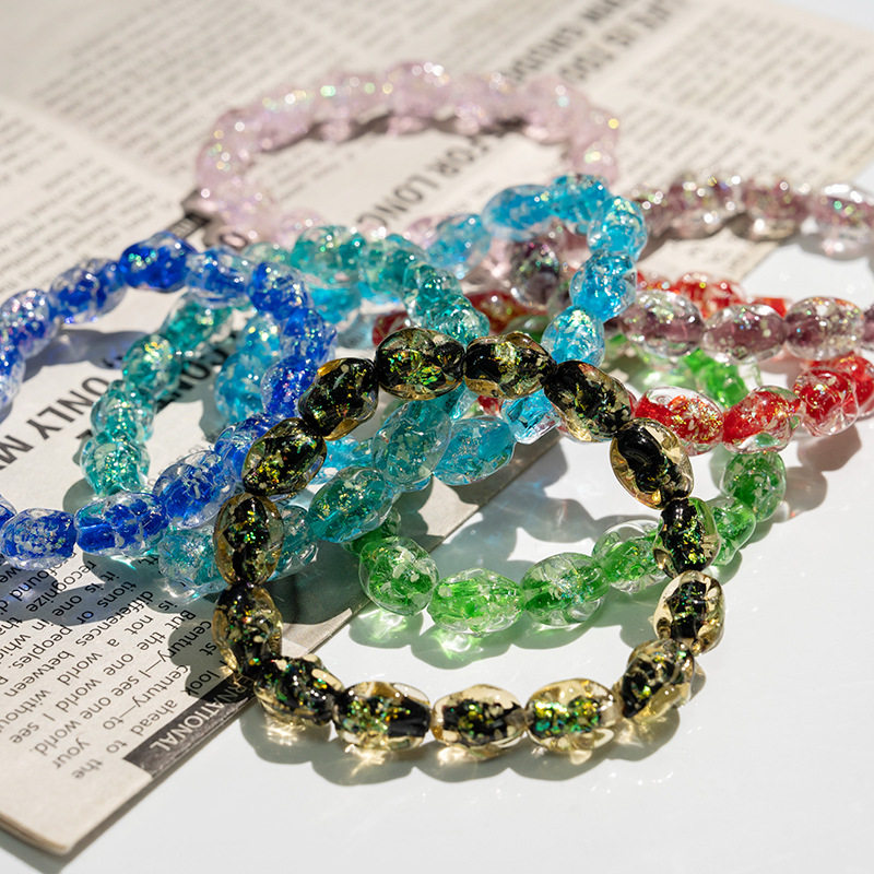 夜光琉璃彩箔手串多彩异形夜光琉璃散珠串珠diy项链首饰手串