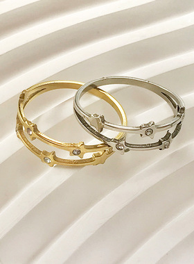 切割岔开6个星星状点错位4钻不锈钢戒指跨境轻奢镶钻钛钢指环