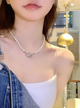 星球叠戴珍珠项链女小众设计感轻奢颈链2022年新款潮锁骨链吊坠