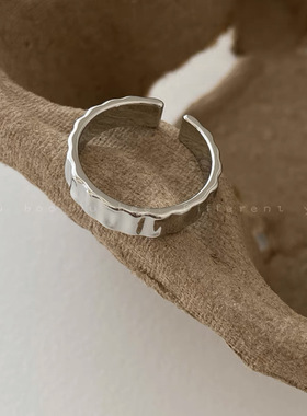 潮小白925银几何波浪戒指女暗黑小众设计时尚个性轻奢开口食指戒