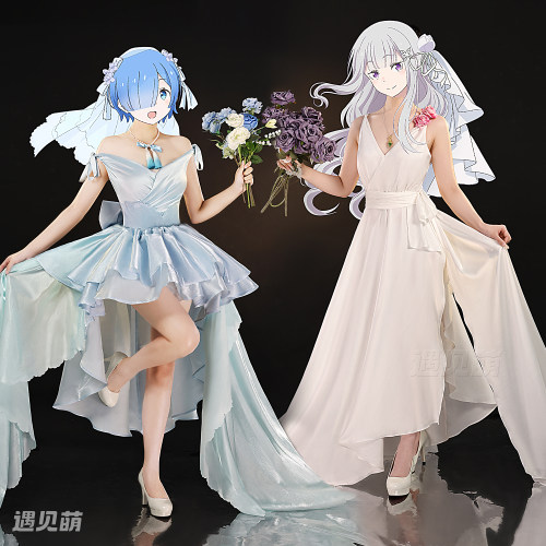 遇见萌蕾姆cos婚服从零开始的异世界生活爱蜜莉雅蕾姆礼服cosplay