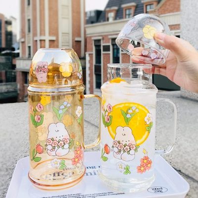 一人饮水壶杯高硼硅玻璃壶大容量果茶办公室自用泡茶壶1L一壶一杯