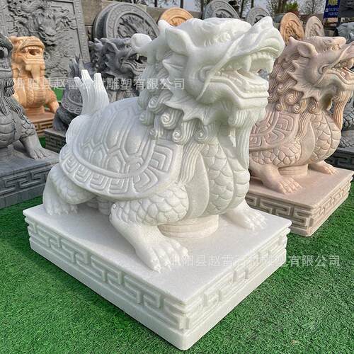 石雕龙龟天然汉白玉青石风水八卦龙头龟赑屃霸下喷水鱼池