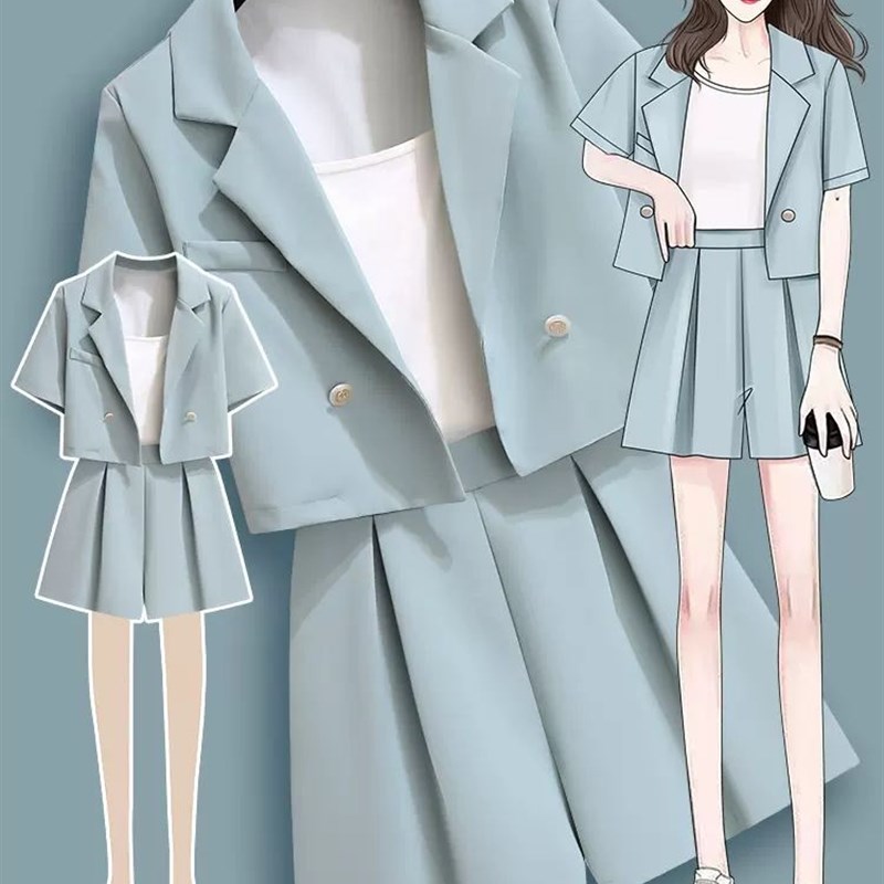 职业西装套装女夏季2023新款小个子女神范干练气质女装短裤两件套