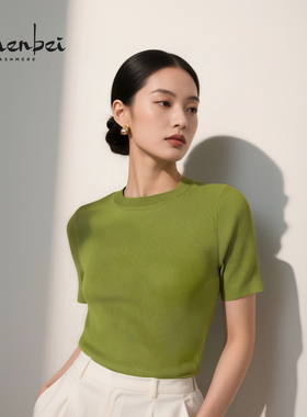 ZB/珍贝2025新品可机洗桑蚕丝圆领女短袖T恤轻奢高级感真丝/77582