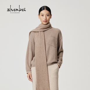 简约56396 品100%山羊绒無染色圆领落肩女衫 珍贝2025年秋冬新款