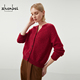 百搭 55486 红100%山羊绒圆V领女开衫 时尚 珍贝专柜同款 秋冬新品