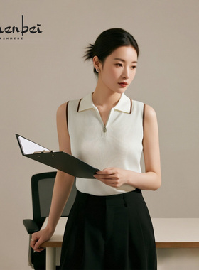 ZB/珍贝2025早秋新品 丝绒T恤领半拉链女背心内搭时尚高级感67045