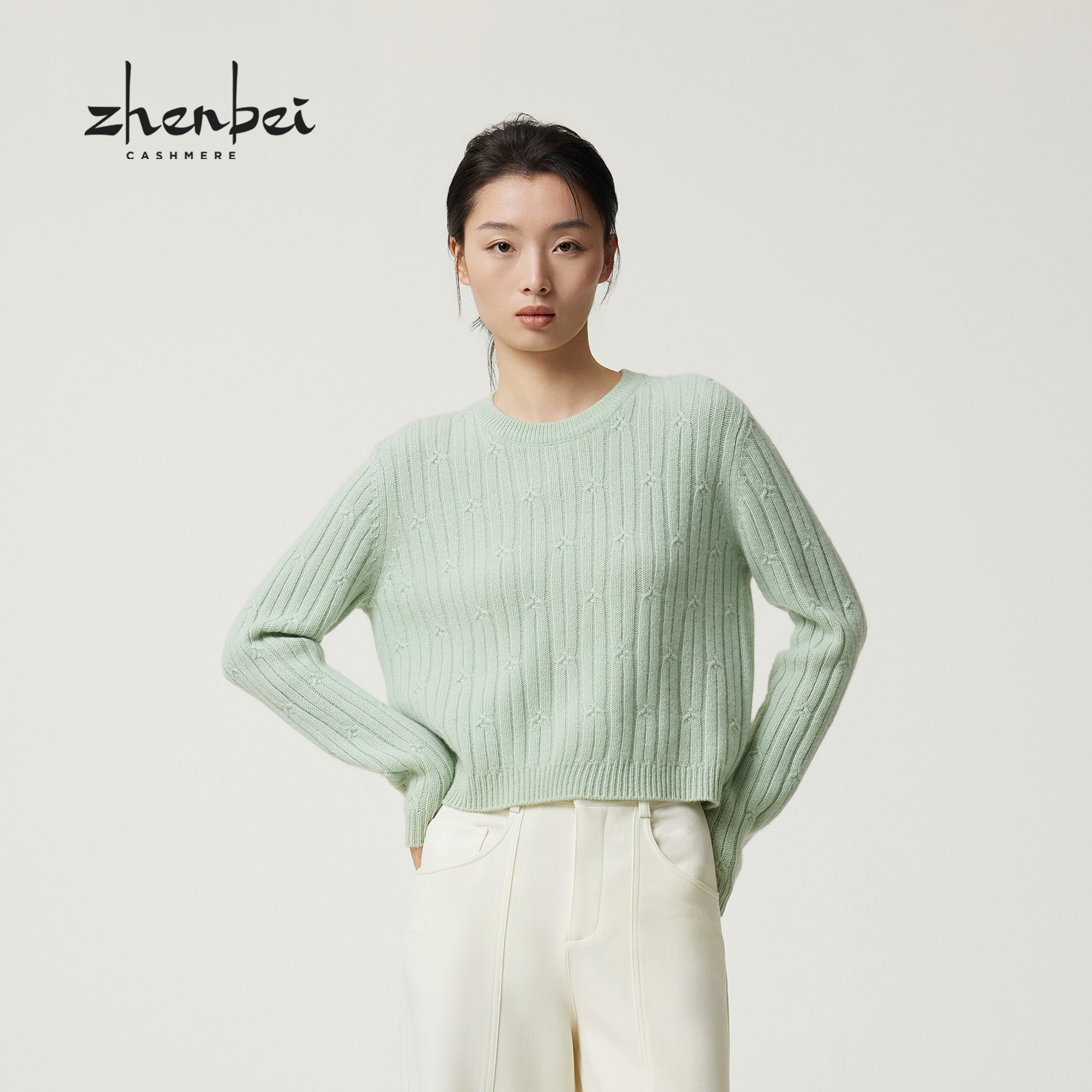 珍贝秋冬新品圆领绞花女衫/56473