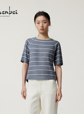 ZB/珍贝2025新款丝绒圆领夹色女衫商场同款通勤半袖高级H102019