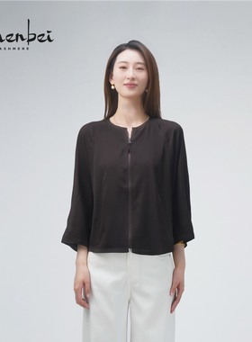 ZB/珍贝2025春夏新款商场同款桑蚕丝拉链蝙蝠女衫带拉链/H104031
