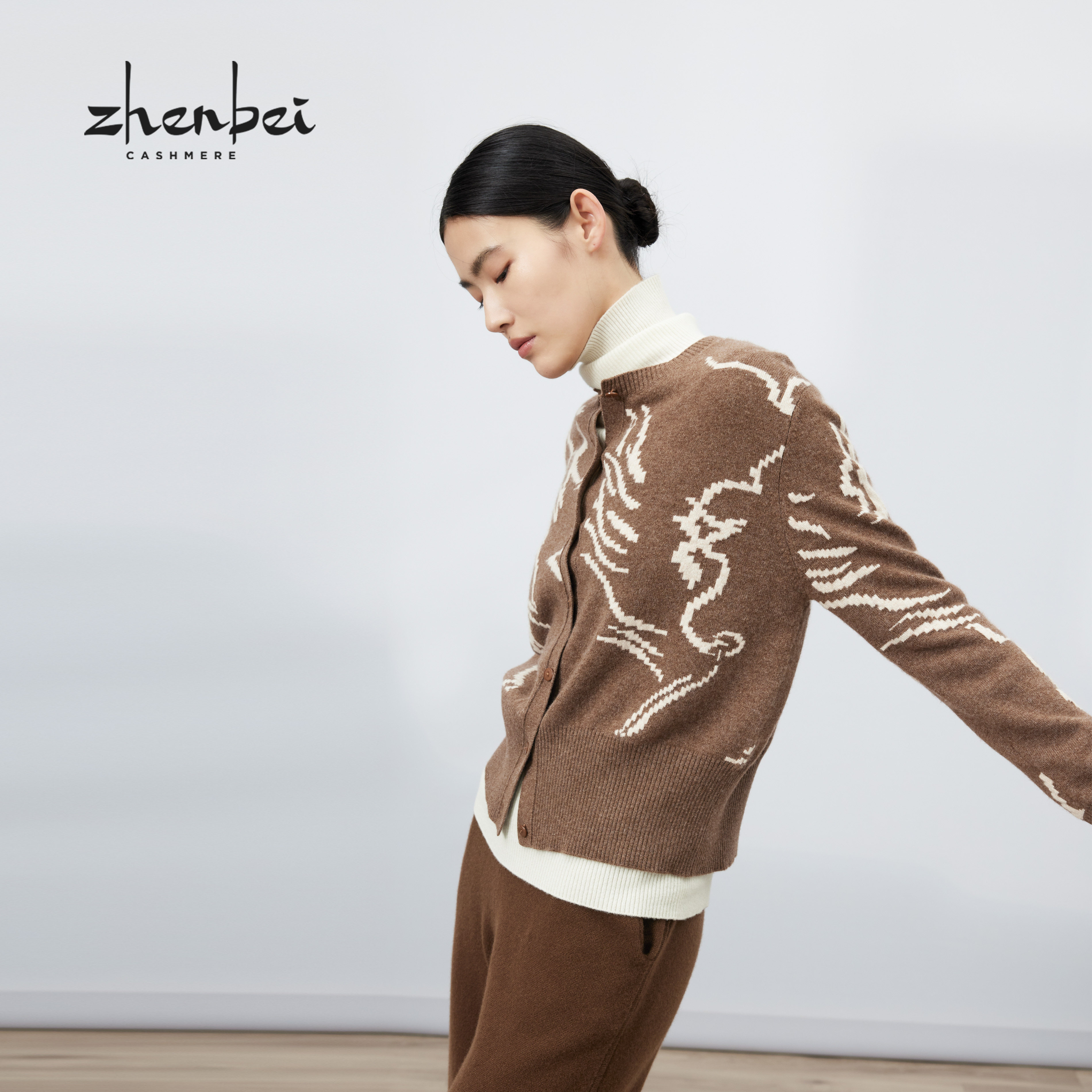 ZB/珍贝秋冬新品款100%山羊绒圆领提花女开衫通勤百搭休闲/56170,女装/女士精品,羊绒衫,淘宝优惠券,粉丝福利购,淘宝优惠卷