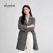 99128 轻奢高级感格子 品女羊绒大衣通勤百搭时尚 珍贝秋冬款