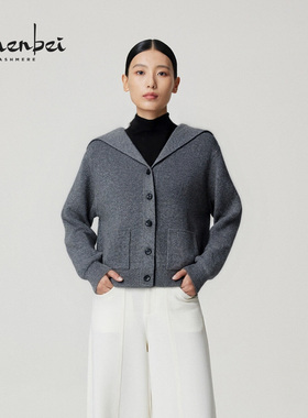 ZB/珍贝2025年秋冬新款品100%山羊绒翻领女开衫时尚百搭勤/56603