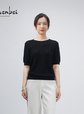 ZB/珍贝2025春夏新品可机洗桑蚕丝夹丝女短袖圆领上衣气质/77519