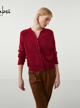 ZB/珍贝专柜同款秋冬新品 100%山羊绒圆V领女开衫时尚百搭/55486