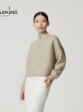 ZB/珍贝2025年新款品高支纱半高领拉链女衫时尚通勤百搭正/56695