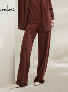 ZB/珍贝秋冬新品 可机洗100%羊绒直筒绣标女裤纯色休闲搭/H91002