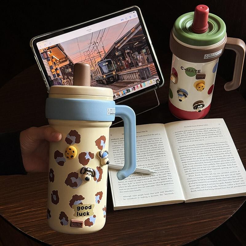 大容量高颜值316保温杯女生吸管杯便携冰霸杯男款茶水分离水杯子