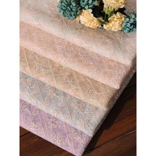 厂家直销罗莉塔童装DIY刺绣蕾丝花边布料 段染方格花网纱珠绣面料