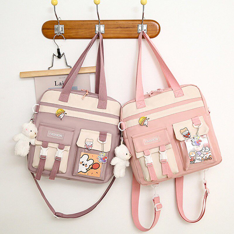 小学生补习手提袋初中防水大容量拎书袋女童单肩斜挎包双肩帆布包