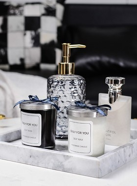 卫生间摆件卫浴套装组合白方大理石托盘现代样板房样板间软装