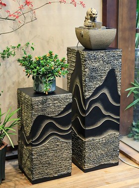中式仿石柱展示柱室内禅意招财流水底座户外庭院花园门口装饰摆件