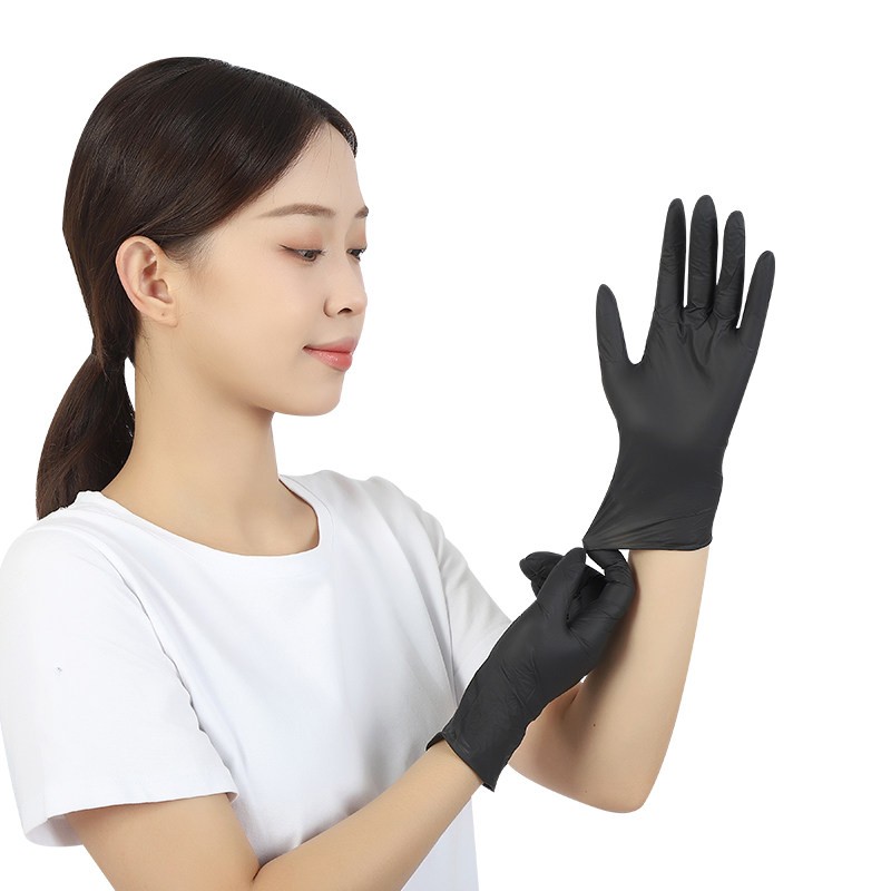 黑色一次性乳胶手套家用PVC加厚耐用丁腈橡胶丁晴100只粤美图片