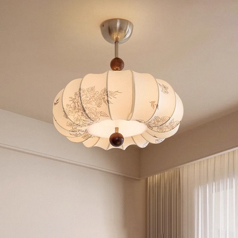 由里南洋中古卧室吸顶灯新款花纹布艺法式复古风艺术书房吸吊灯
