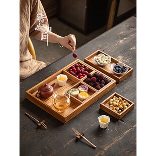 胡桃木6宫格茶点盘围炉多格零食小拼盘家用中式干果点心盒大托盘