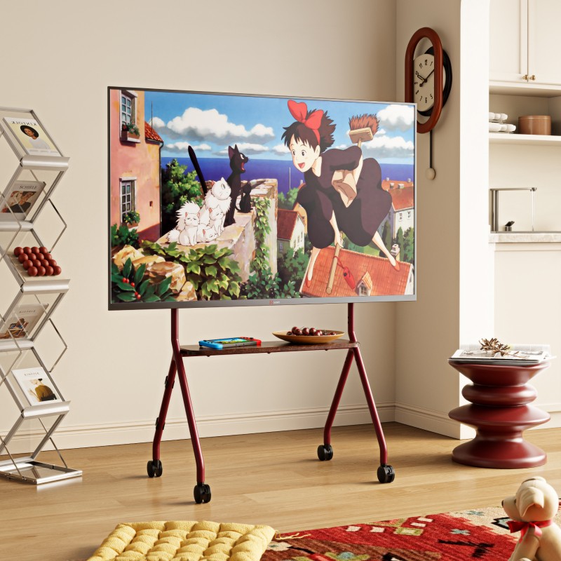 北弧移动落地电视机支架带轻音滚轮艺术榉木挂架适用49-75寸FS350