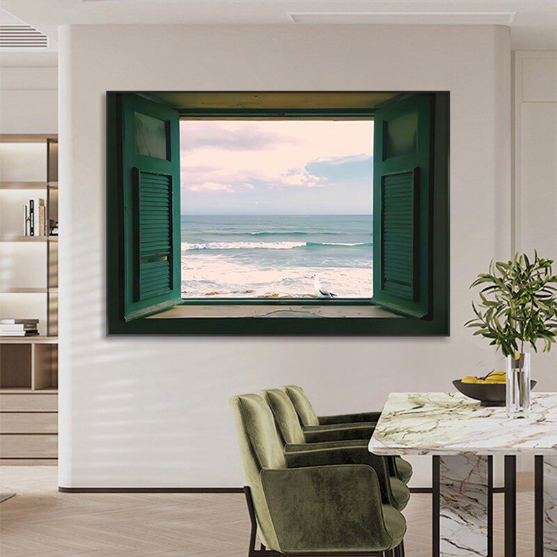 现代简约客厅房间装饰画沙发背景墙假窗户风景卧室牀头画轻奢挂画